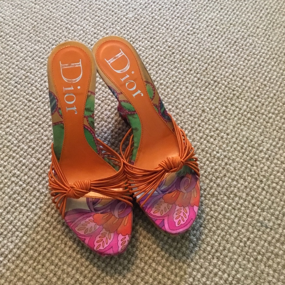 Strappy orange dior sandals heels